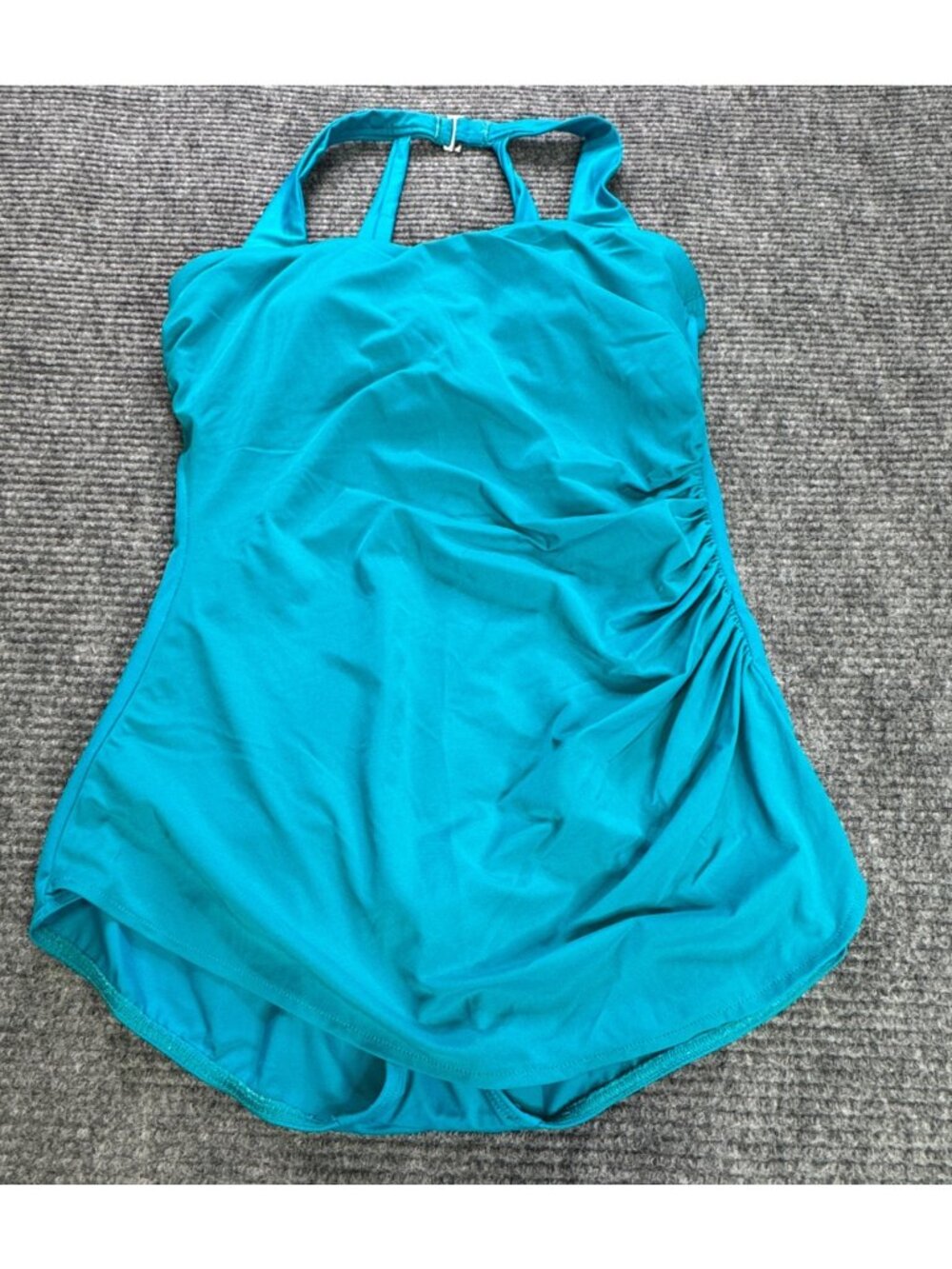 Lands End Women's Slimming Slender Tunic Swimsuit 1 Piece Teal 14D